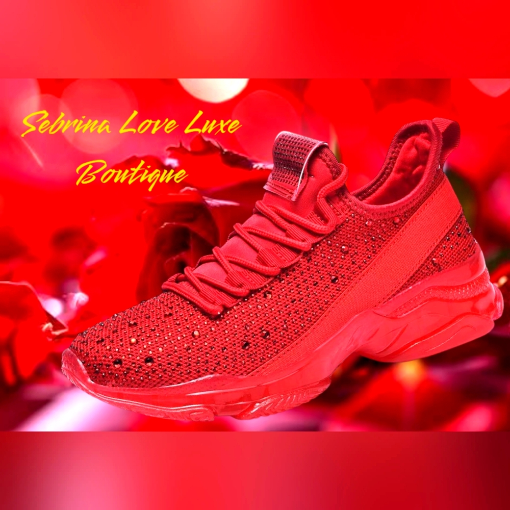 Red Rhinestone Crystal Diamante Embellished Sneakers